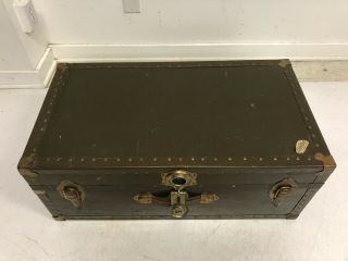 Vintage Military FOOT LOCKER w Tray storage trunk GREEN wood box wwii US chest 2