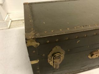 Vintage Military FOOT LOCKER w Tray storage trunk GREEN wood box wwii US chest 3