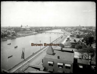 1910 Asbury Park Nj Jersey Shore Canal Bridge Boats Glass Camera Negative 3