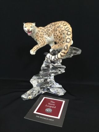 Cats Of The World Franklin Porcelain Snow Leopard Figurine Crystal Base E