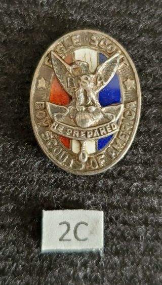 Vintage Type 2c Sterling Silver Eagle Boy Scout Hat Pin Medal Award Rank