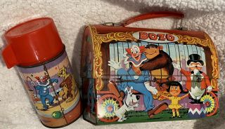 1963 Bozo The Clown Metal Dome Lunchbox With Thermos Aladdin Usa Vintage Circus