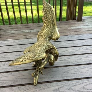 Large Vintage Brass American Eagle Perched On Branch Statue