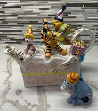 Disney Showcase Cardew Winnie The Pooh Birthday Party Teapot & Eyeore Figurine