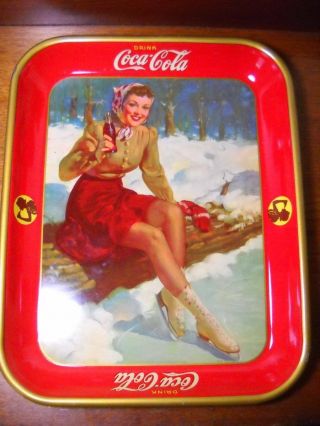 Vintage 1941 Coca Cola Coke Tray Girl Ice Skater American Art