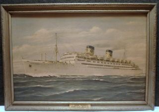 Ss Queen Frederica Steamship Hellenic American Line Advertising Cardboard Sign