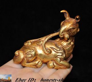 Old Chinese Dynasty Bronze 24k Gold Gilt Lucky Sika Deer Elk Animal Statue