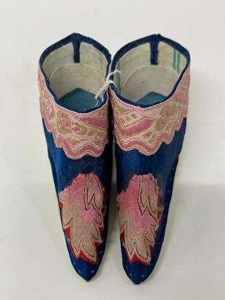 Chinese Hand Made Embroidered Shoes Bound Feet Lotus pair Antique Pink 2