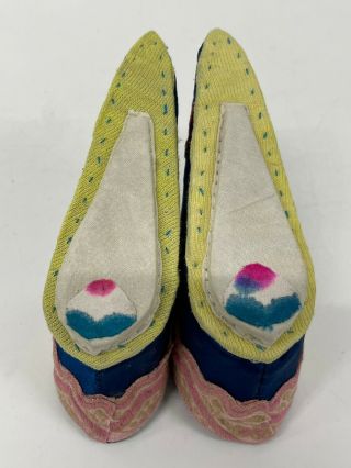 Chinese Hand Made Embroidered Shoes Bound Feet Lotus pair Antique Pink 3