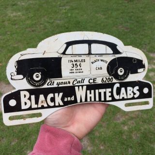 Black And White Cabs Metal Taxi License Plate Topper Sign