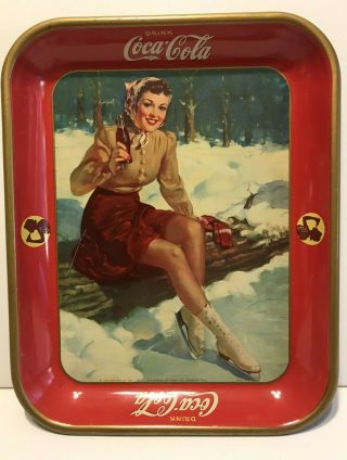 Vintage 1941 Ice Skater Girl Coca - Cola Serving Tray