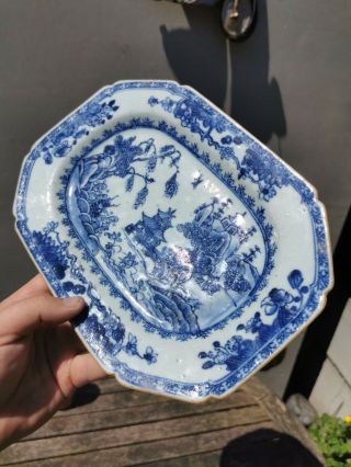 Chinese Antique Blue And White Platter Plate Hand Painted