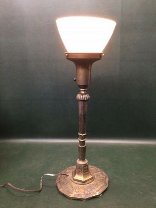 Vintage Miller Lamp Co Art Deco Nouveau “zodiac” Table Lamp W/ Glass Shade