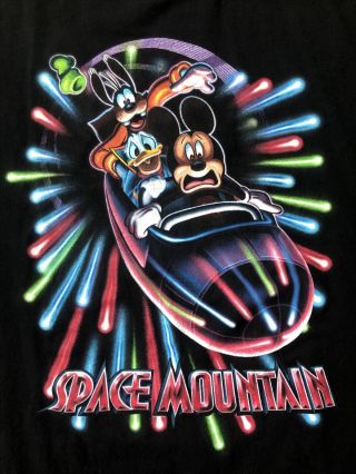 Vintage Space Mountain Disney World Black T - Shirt Double Sided Xxl