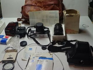 Minolta Srt 101 Camera With Lenses,  Accessories,  Leather Case,  And Vintage Tote
