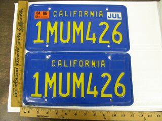 1986 86 California Ca License Plate Pair Set 1mum426 426 Engine Dmv Clear