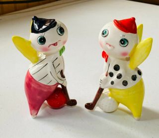 Vintage Anthropomorphic Bugs Playing Golf Salt & Pepper Shakers Japan