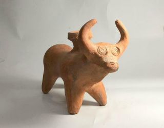 Vintage Pottery Clay Art Bull Cow Hindu Figurine Statue Brown Candle Open Bottom