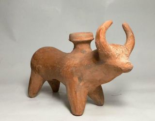Vintage Pottery Clay Art Bull Cow Hindu Figurine Statue Brown Candle Open Bottom 2