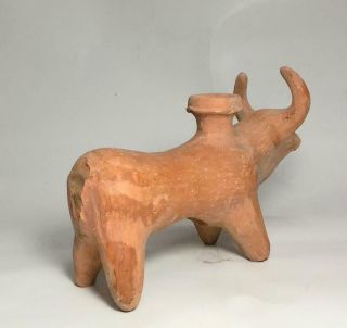 Vintage Pottery Clay Art Bull Cow Hindu Figurine Statue Brown Candle Open Bottom 3