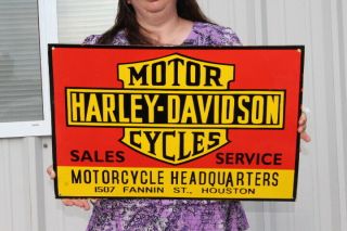 Harley Davidson Motorcycle Headquarters Gas Oil 24 " Porcelain Metal Sign