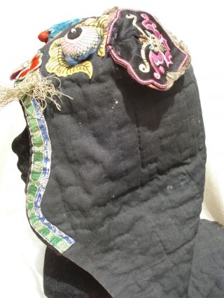 antique chinese embroidered child ' s hat - black 3