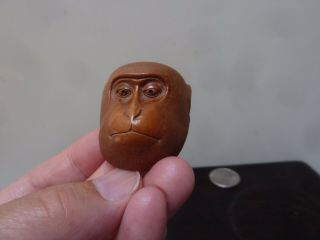 Unusual Antique Japanese Netsuke Monkey Face,  Carved Of Box Wood,  Signed.