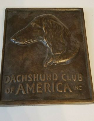 Vintage Dachshund Club Of America Bronze Award Wall Plaque Long Haired