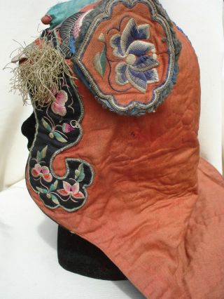 antique chinese embroidered child ' s hat - red 3