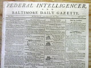 1795 Baltimore Newspaper W Ad For Maryland Society For The Abolition Of Slavery