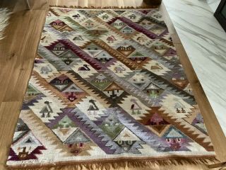 Vintage Hand Woven Tribal Wool Tapestry Weaving Rug/made in Peru 2