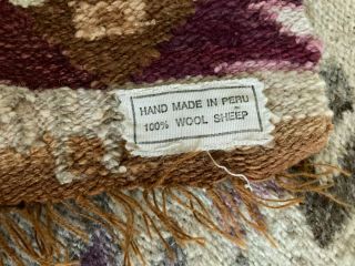 Vintage Hand Woven Tribal Wool Tapestry Weaving Rug/made in Peru 3
