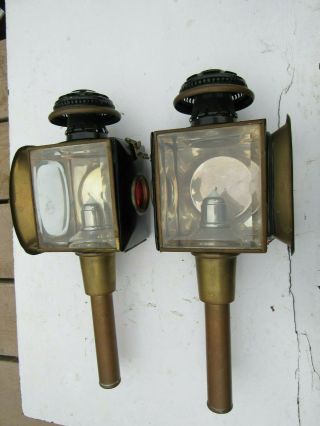 Antique Coach Horse Carriage Candle Brass Lamps Glass Light Car Lantern Pair Nos