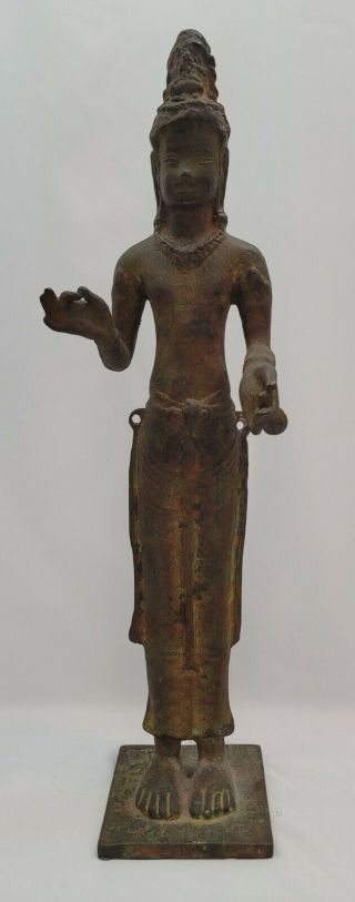Antique South East Asian Cambodia Laos Buddha Bronze Statue 18 "
