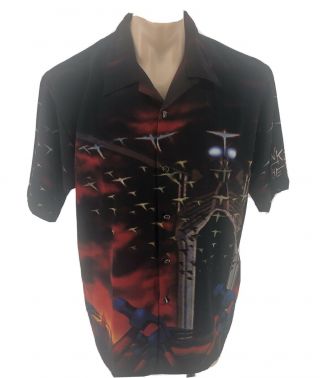Vintage Pink Floyd The Wall Dragonfly Polyester Button Dress Collar Shirt Medium