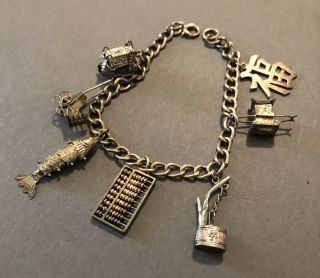(inv 211) - Rare Antique Chinese Sterling Silver Charm Bracelet