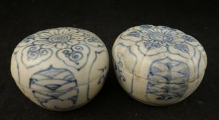 Pr.  Vietnamese Hoi An Hoard Pottery Covered Round Boxes,  Lt.  15th C.  2 ¼”dia