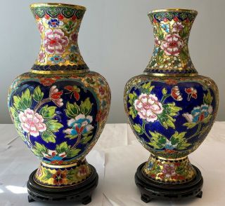 Chinese Cloisonné Vases H: 29.  5 Cm（景泰蓝花瓶一对）