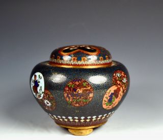 Fine Antique Japanese Meiji Cloisonne Footed Incense Burner Vase Jar