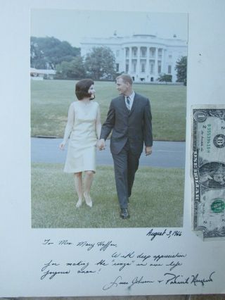4 Lg 1966 Autographed White House Photos Of Luci & Lynda Johnson,  Lyndon Johnson