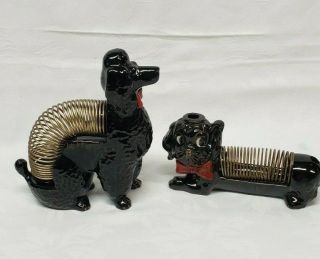 Vintage Ceramic Black Poodle Spring Letter Pencil Holder Porcelain Desk Set