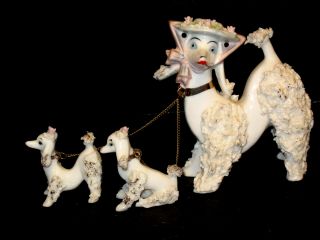 Rare Chained White Poodle Puppy Dog Spaghetti Porcelain Figurine Arnart Creation