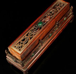 12 " Tibet Tibetan Buddhism Old Wood Handmade Carving Gem Inlay Aromatherapy Box