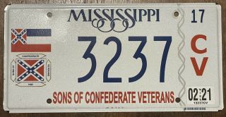 Mississippi Sons Of Confederate Veterans License Plate Scv - 3237 C/v