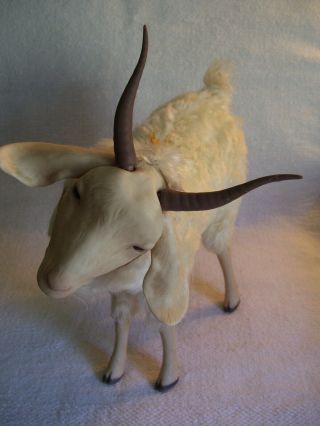 Vintage Handmade Mohair & Bisque Large Mountain Goat Figurine Horns Need Gluing