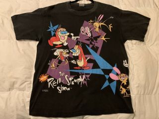 Vintage 1992 Ren And Stimpy All Over Print T - Shirt Cartoon 90s Xl