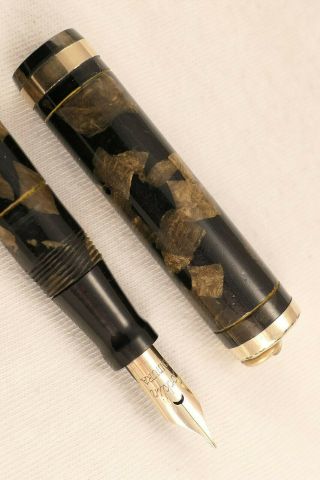 Vintage Conklin Endura Ring - Top Fountain Pen Flexible Nib Brown Marbled