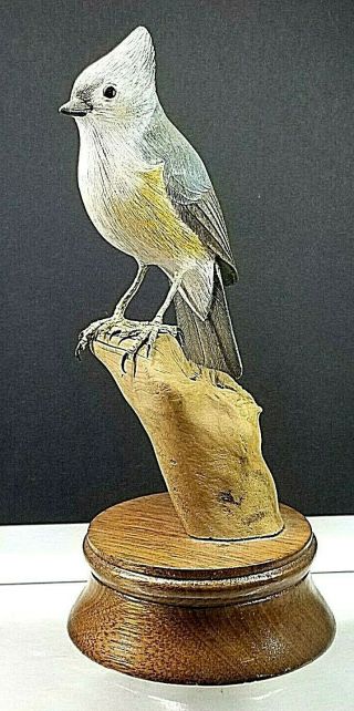 Beautifully Carved Tufted Titmouse Bird Carving,  Fine Detail,  Signed By Artist