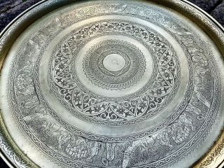 Antique Fine Chinese Oriental Persian Islamic Style Eastern Round Brass Tray