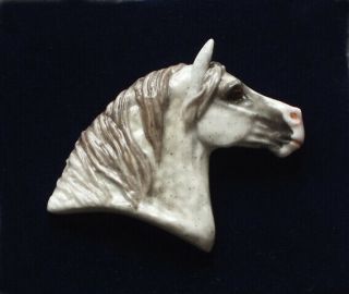 Fine Bone China Horse Brooch - Welsh Mountain Pony - Fleabitten Dapple Grey